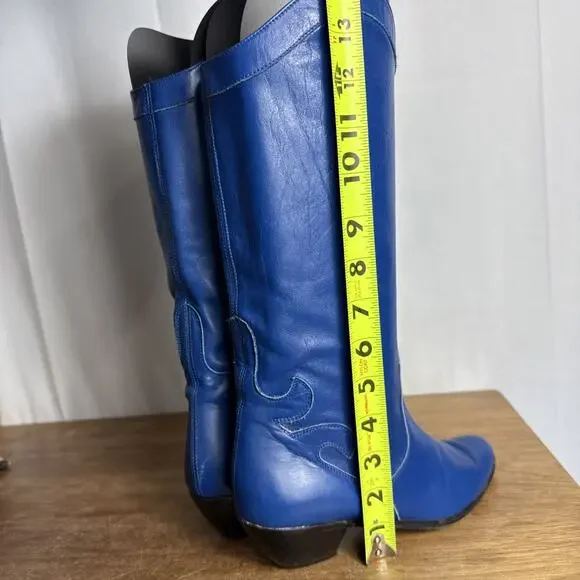 Sesto Meucci Blue Italian Leather Boots Women's 6 Western Style Cowgirl Cowboy - Picture 3 of 12